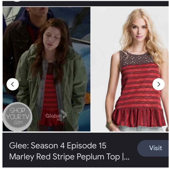 Free People Red Brown Striped Molly Retro Peplum Eyelet Top Sz S EUC - Picture 4 of 13